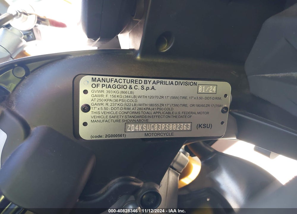 2024 APRILIA RS 660 VIN: ZD4KSUG03RS002363