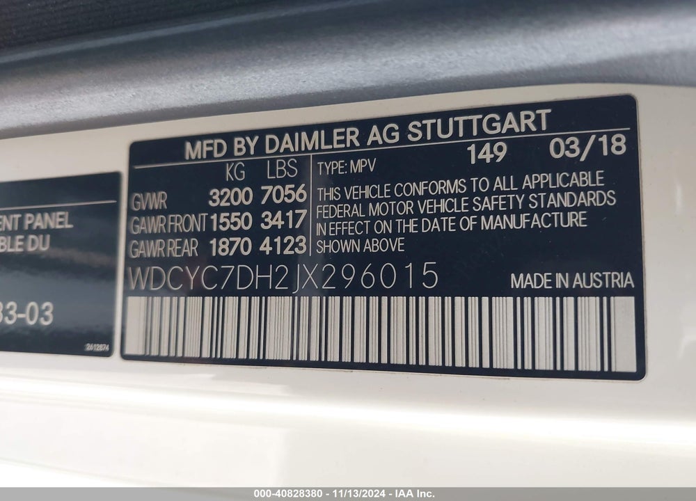 2018 MERCEDES-BENZ AMG G 63 4MATIC VIN: WDCYC7DH2JX296015