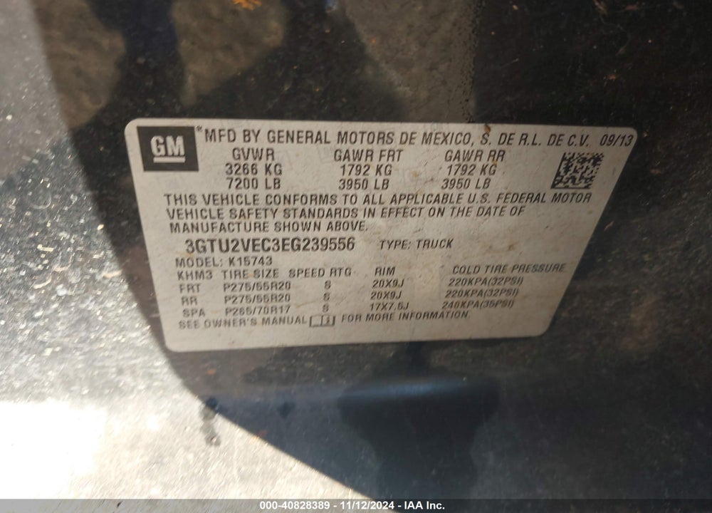 2014 GMC SIERRA 1500 SLT VIN: 3GTU2VEC3EG239556