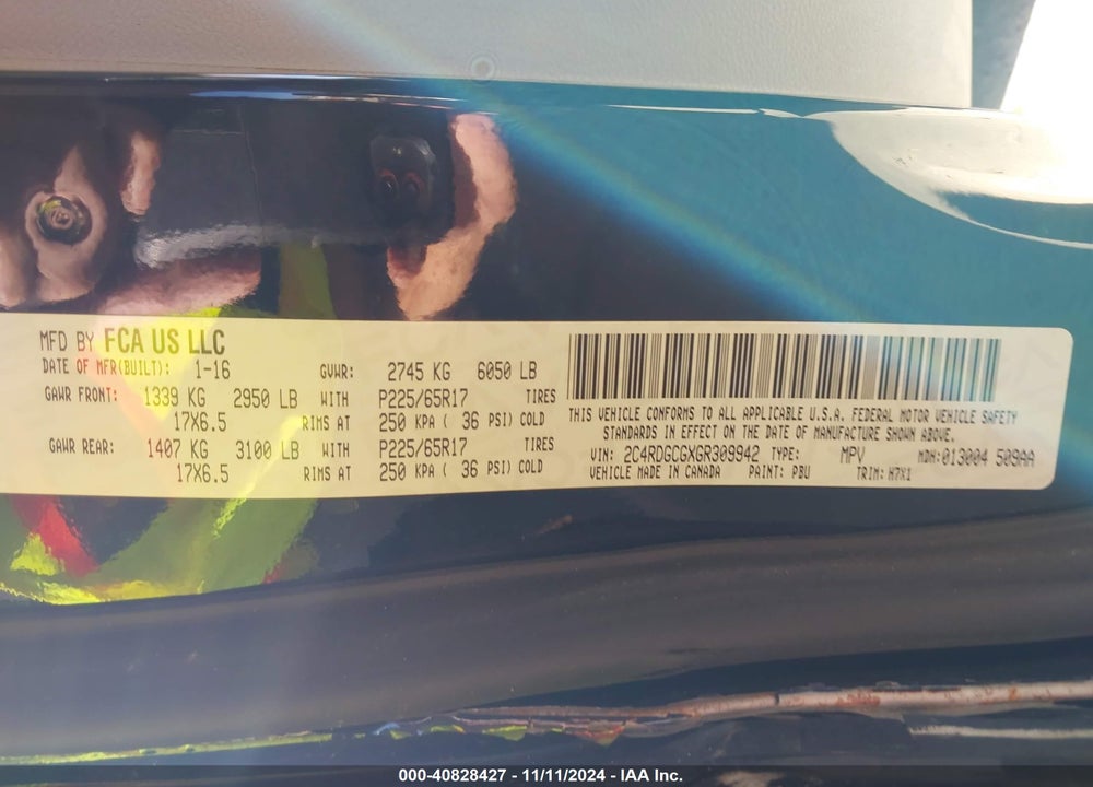 2016 DODGE GRAND CARAVAN SXT VIN: 2C4RDGCGXGR309942