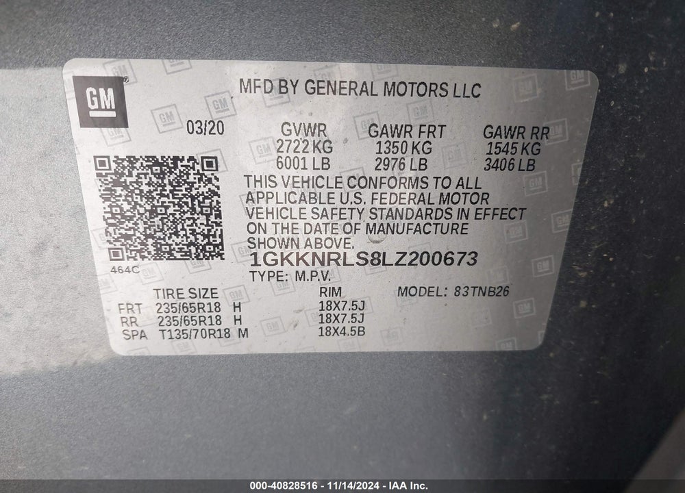 2020 GMC ACADIA FWD SLE VIN: 1GKKNRLS8LZ200673