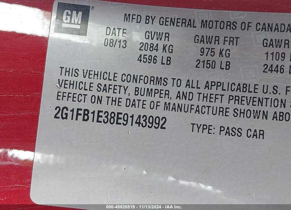 2014 CHEVROLET CAMARO 1LT VIN: 2G1FB1E38E9143992