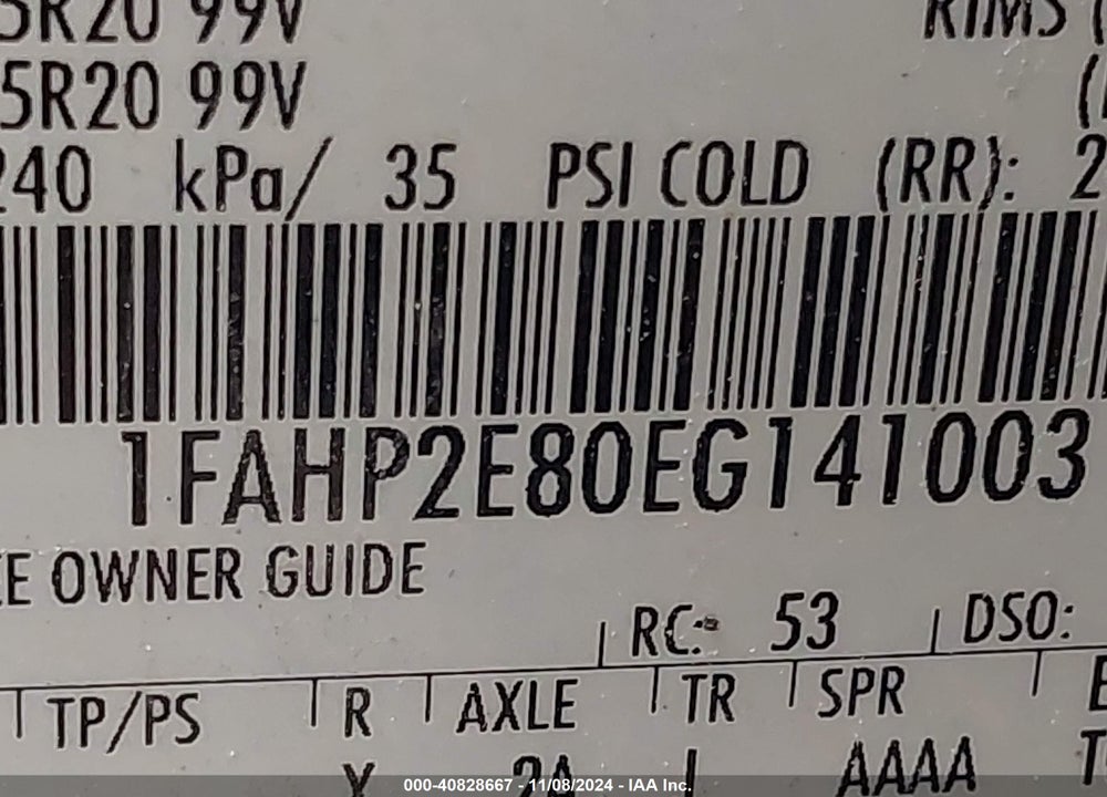 2014 FORD TAURUS SEL VIN: 1FAHP2E80EG141003