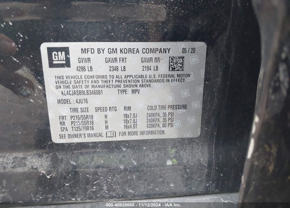 2020 BUICK ENCORE FWD PREFERRED VIN: KL4CJASB9LB346081