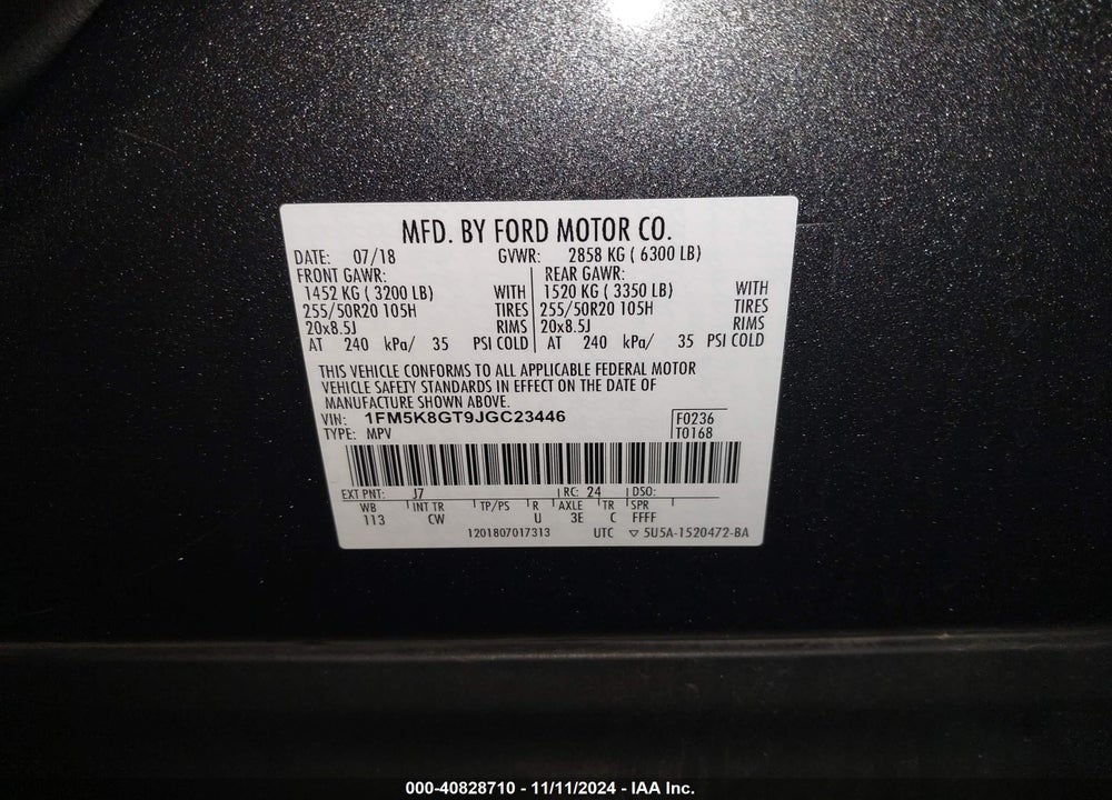 2018 FORD EXPLORER SPORT VIN: 1FM5K8GT9JGC23446