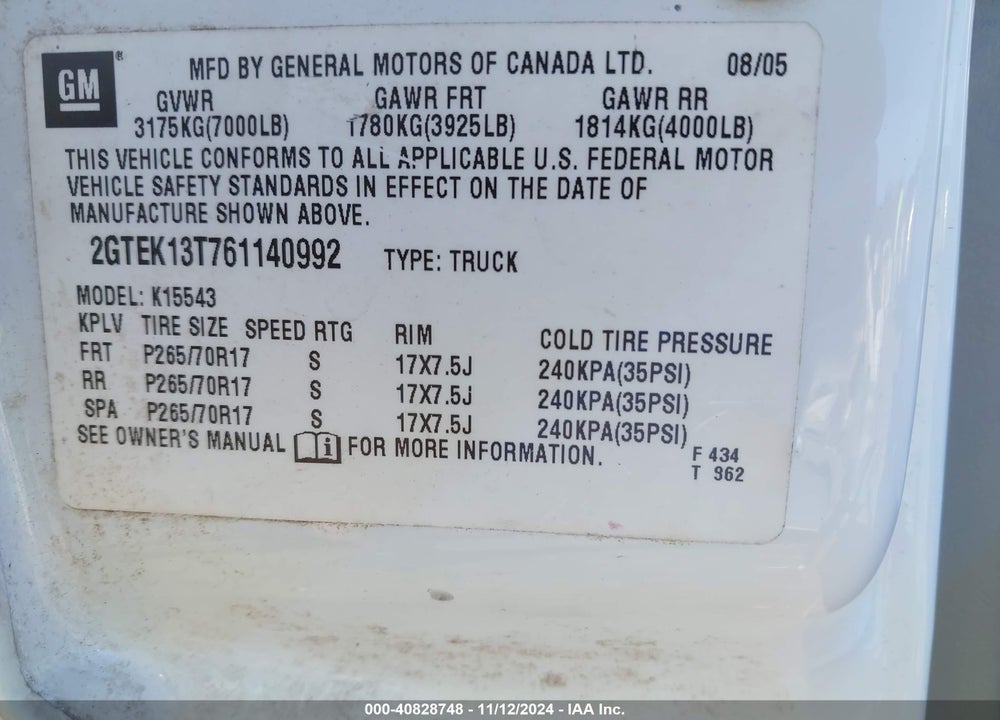 2006 GMC SIERRA 1500 SLT VIN: 2GTEK13T761140992