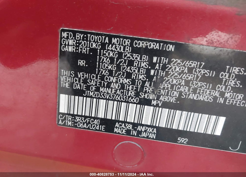 2007 TOYOTA RAV4 VIN: JTMZD33V376031660