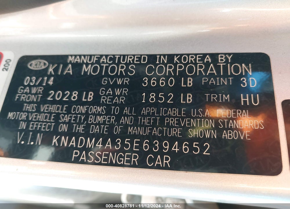 2014 KIA RIO LX VIN: KNADM4A35E6394652