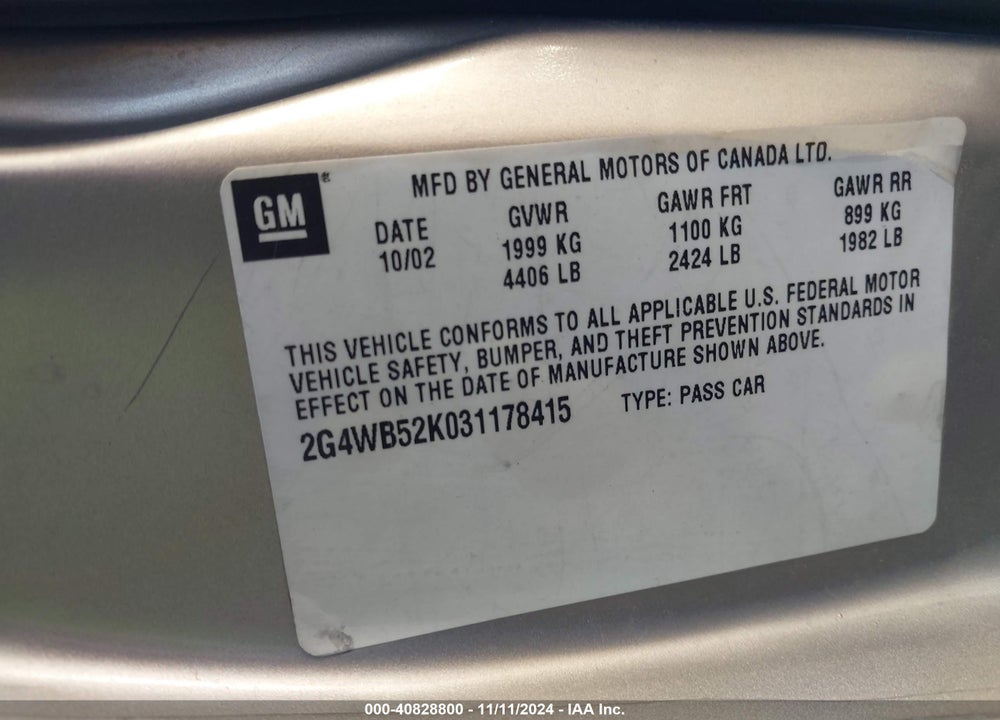 2003 BUICK REGAL LS VIN: 2G4WB52K031178415