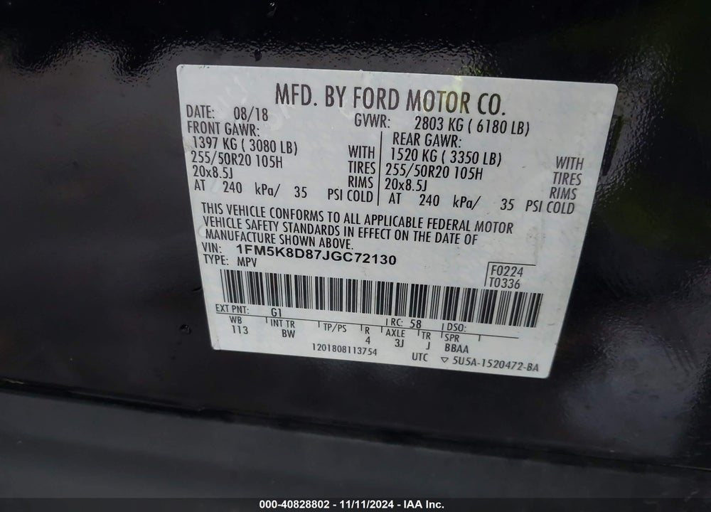 2018 FORD EXPLORER XLT VIN: 1FM5K8D87JGC72130