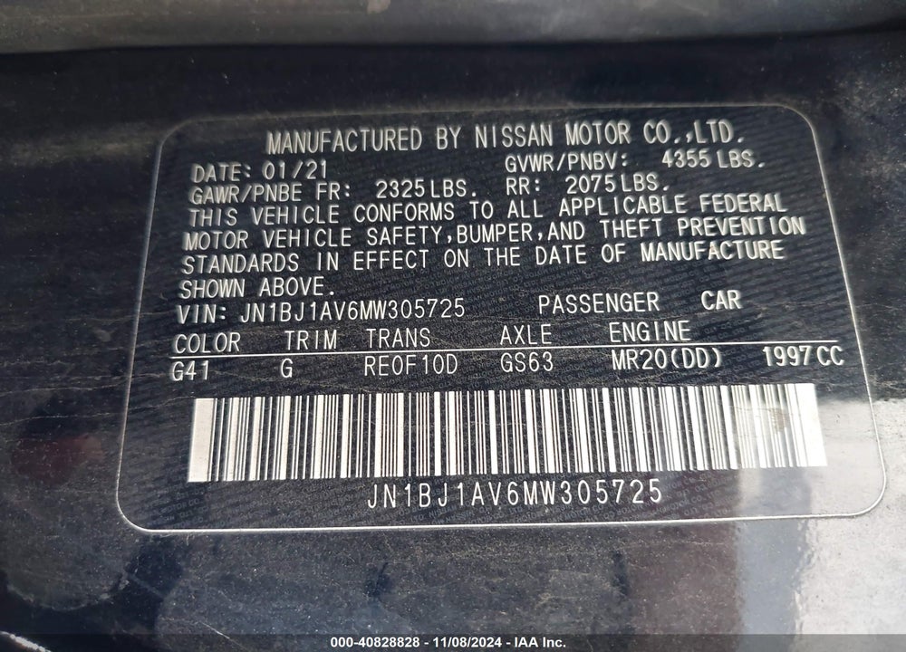 2021 NISSAN ROGUE SPORT S FWD XTRONIC CVT VIN: JN1BJ1AV6MW305725