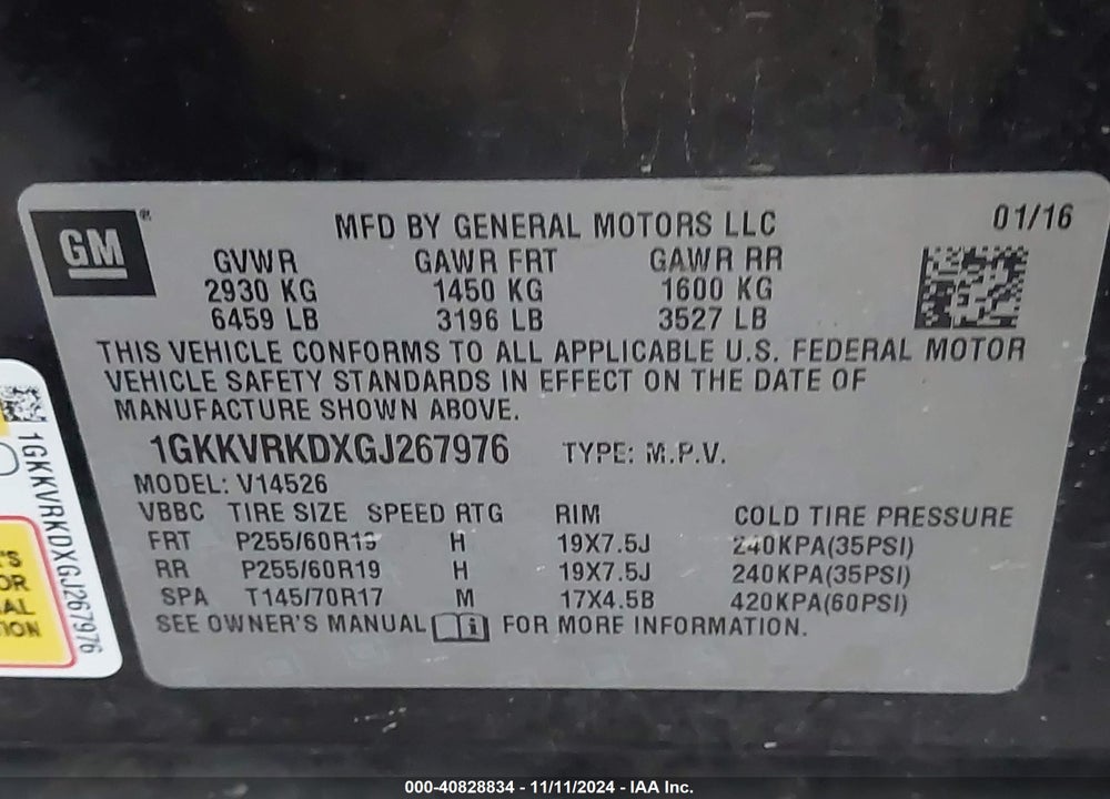 2016 GMC ACADIA VIN: 1GKKVRKDXGJ267976
