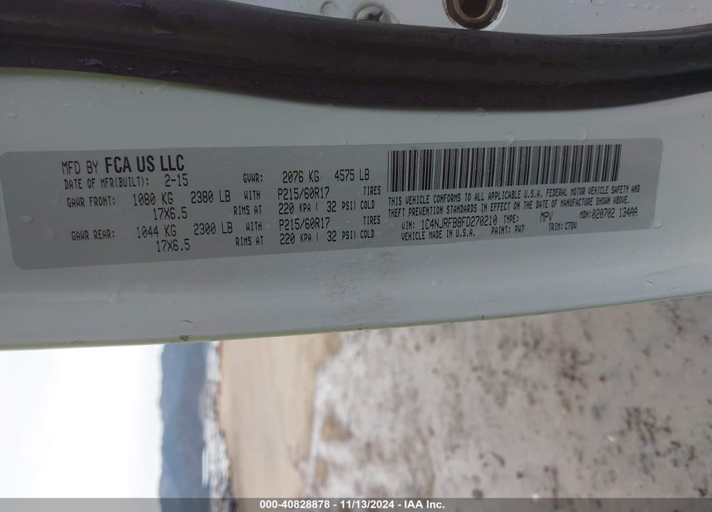 2015 JEEP PATRIOT VIN: 1C4NJRFB8FD270210