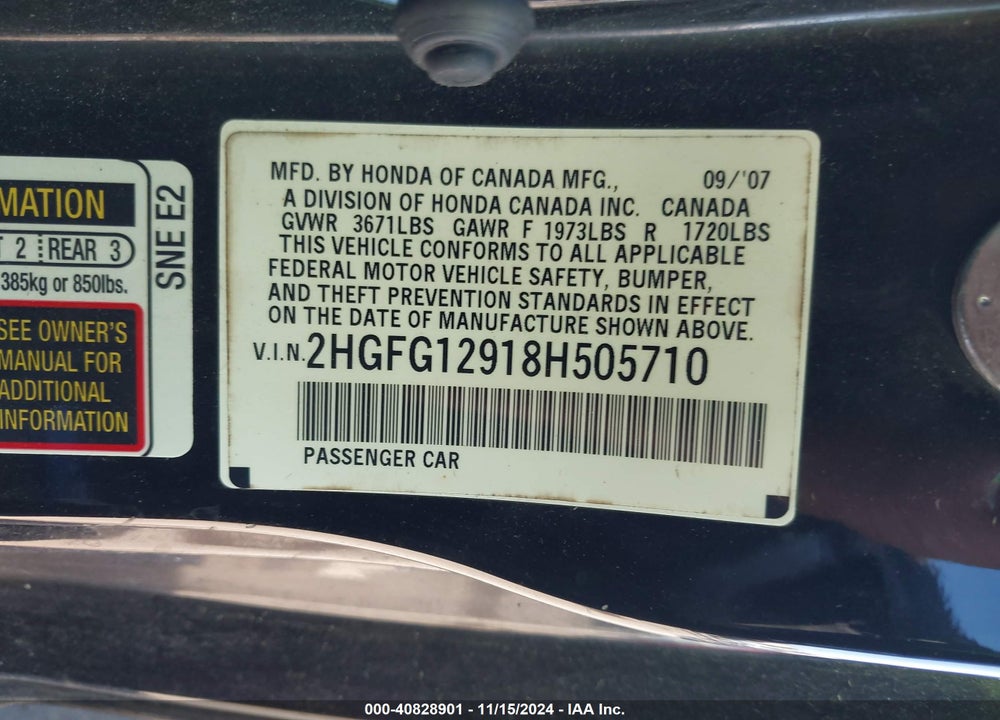 2008 HONDA CIVIC EX-L VIN: 2HGFG12918H505710