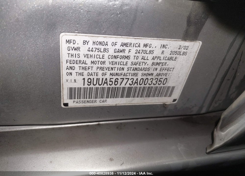 2003 ACURA TL 3.2 VIN: 19UUA56773A003350