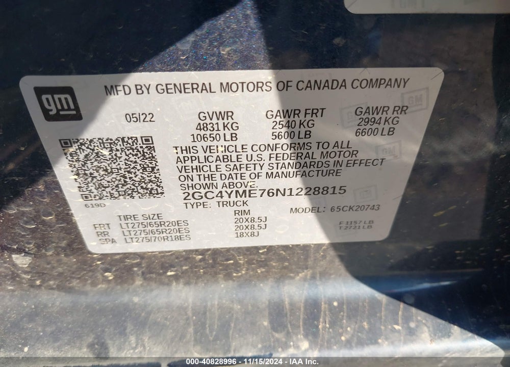 2022 CHEVROLET SILVERADO 2500HD 4WD STANDARD BED CUSTOM VIN: 2GC4YME76N1228815
