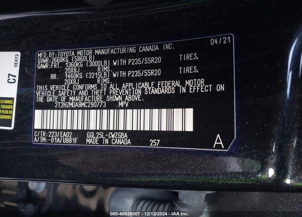 2021 LEXUS RX 350 VIN: 2T2HZMDA8MC290773
