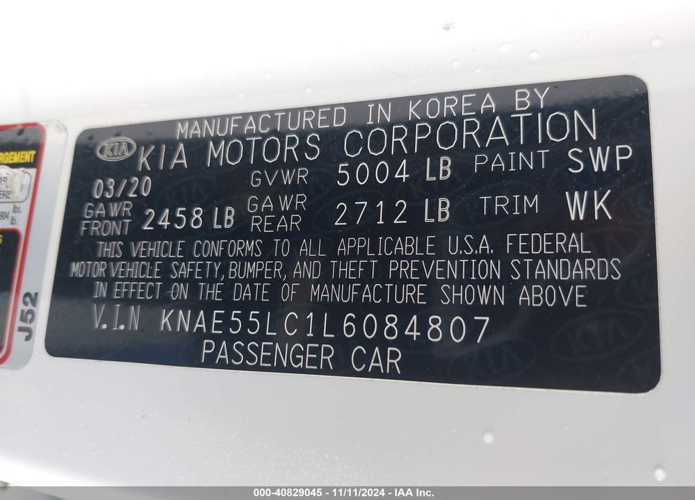 2020 KIA STINGER GT2 VIN: KNAE55LC1L6084807