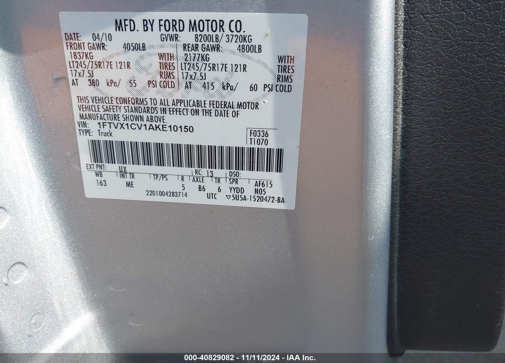 2010 FORD F-150 XL/XLT VIN: 1FTVX1CV1AKE10150