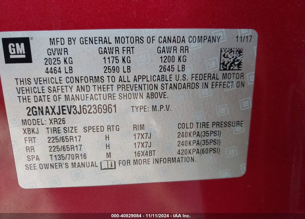 2018 CHEVROLET EQUINOX LT VIN: 2GNAXJEV3J6236961