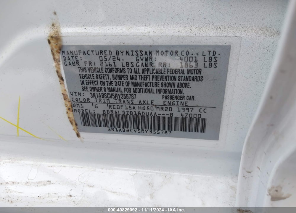 2024 NISSAN SENTRA SV XTRONIC CVT VIN: 3N1AB8CV5RY355787
