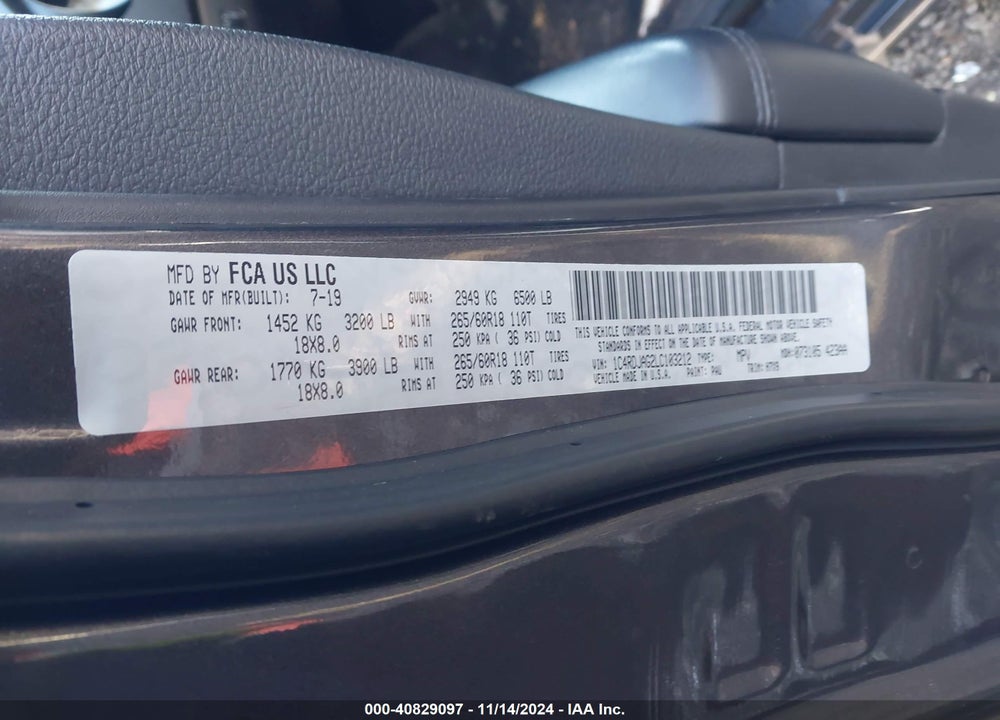 2020 DODGE DURANGO SXT PLUS AWD VIN: 1C4RDJAG2LC103212