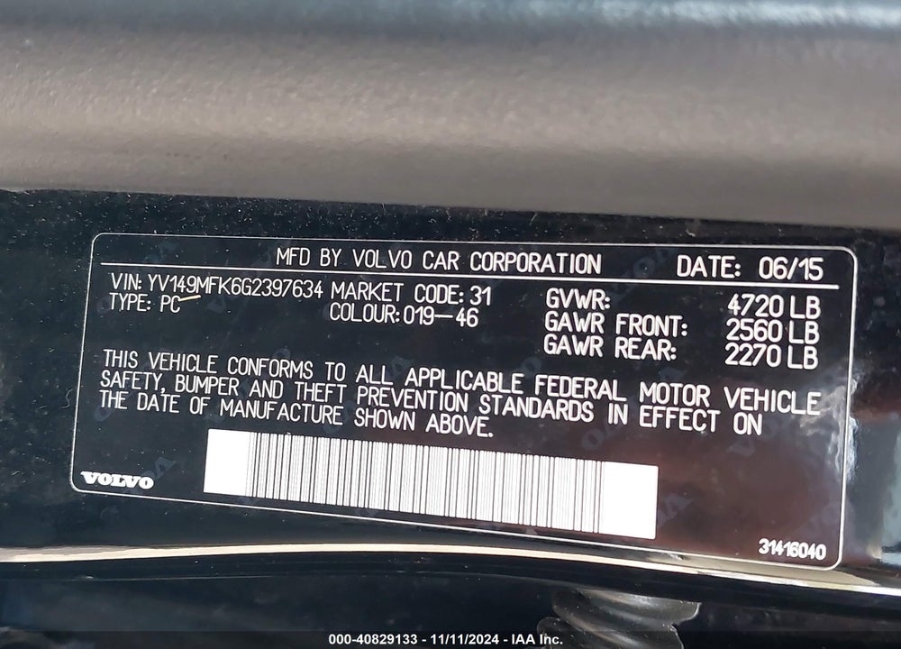 2016 VOLVO S60 T6 DRIVE-E VIN: YV149MFK6G2397634