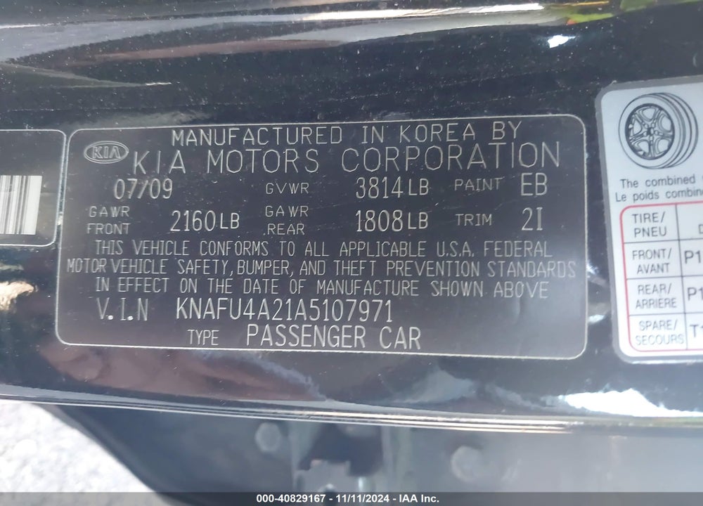 2010 KIA FORTE VIN: KNAFU4A21A5107971