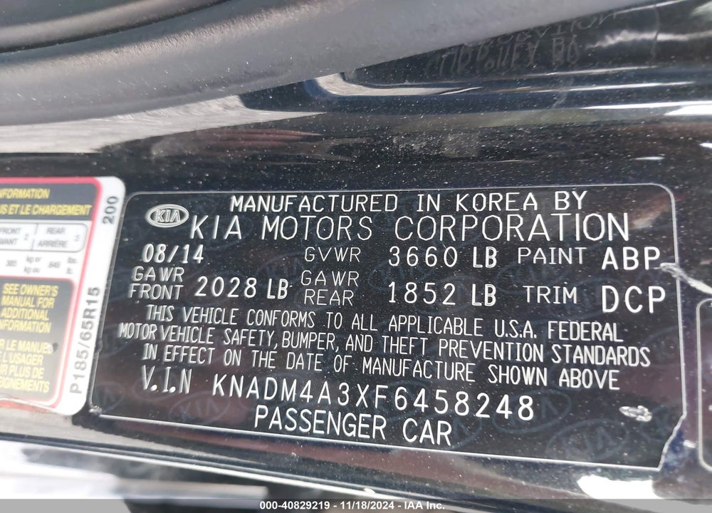 2015 KIA RIO LX VIN: KNADM4A3XF6458248