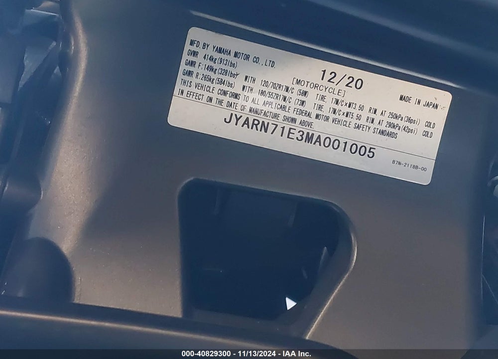 2021 YAMAHA MT09 VIN: JYARN71E3MA001005