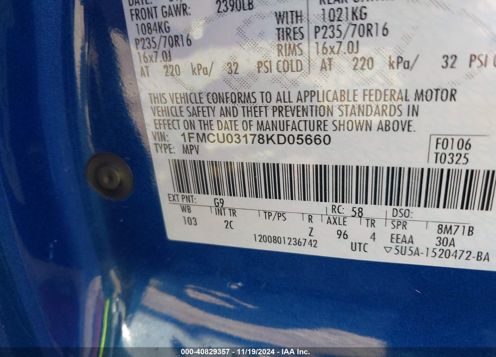 2008 FORD ESCAPE XLT VIN: 1FMCU03178KD05660