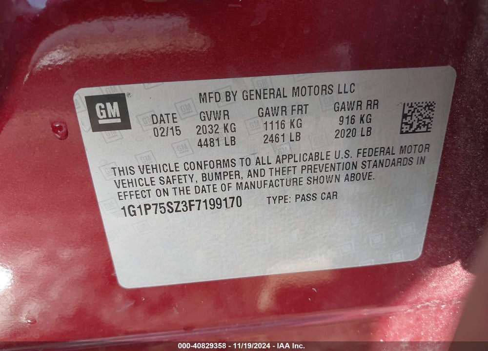 2015 CHEVROLET CRUZE DIESEL VIN: 1G1P75SZ3F7199170