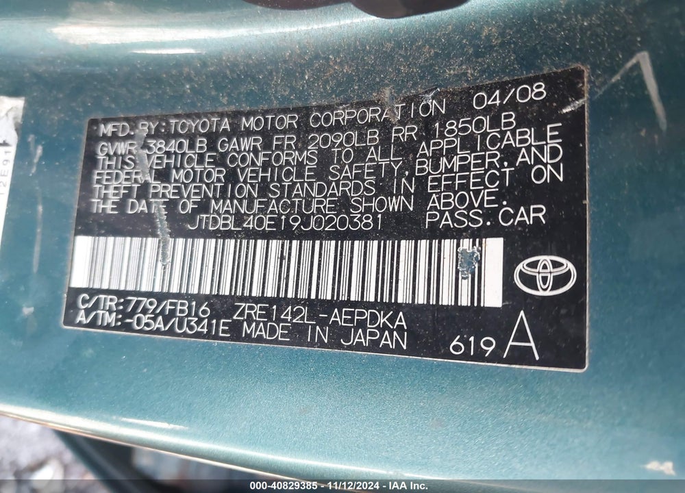 2009 TOYOTA COROLLA LE VIN: JTDBL40E19J020381