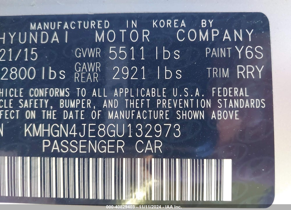 2016 HYUNDAI GENESIS 3.8 VIN: KMHGN4JE8GU132973