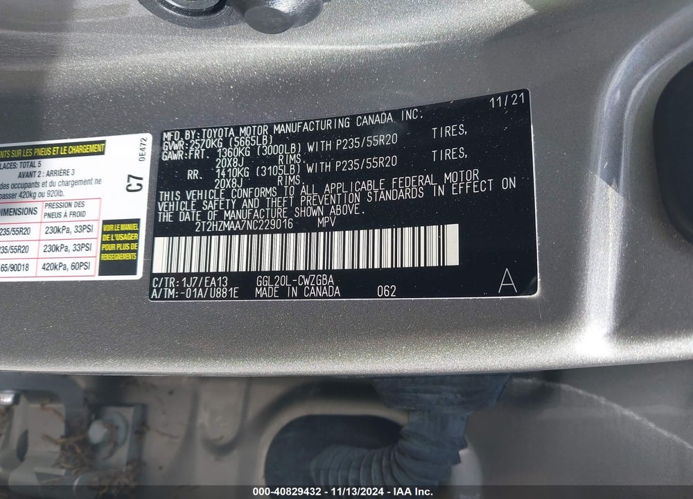 2022 LEXUS RX 350 VIN: 2T2HZMAA7NC229016