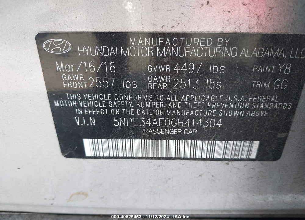 2016 HYUNDAI SONATA SPORT VIN: 5NPE34AF0GH414304