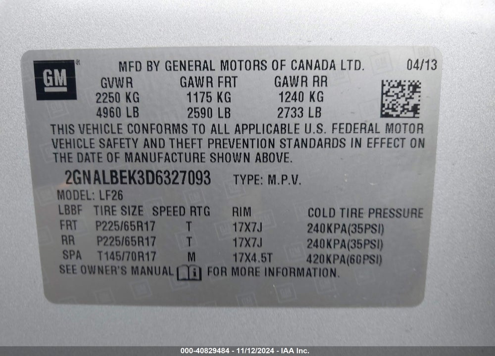 2013 CHEVROLET EQUINOX LS VIN: 2GNALBEK3D6327093