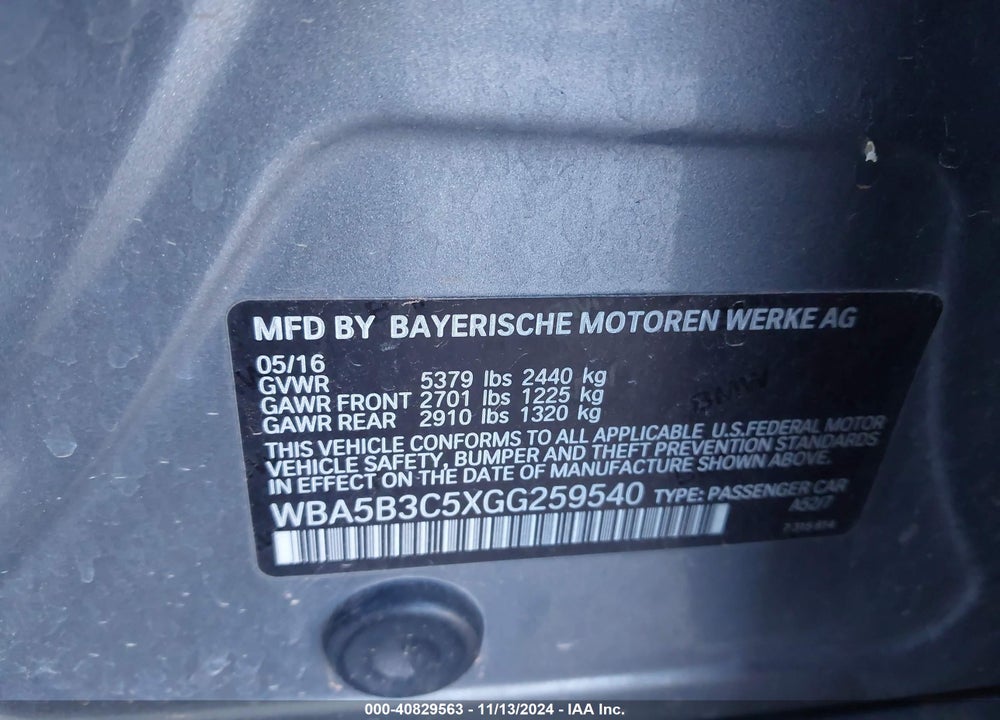 2016 BMW 535 VIN: WBA5B3C5XGG259540