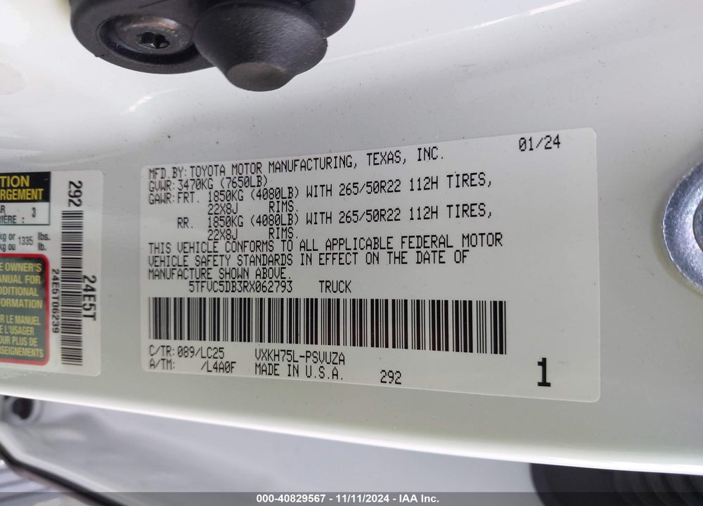 2024 TOYOTA TUNDRA HYBRID CAPSTONE VIN: 5TFVC5DB3RX062793