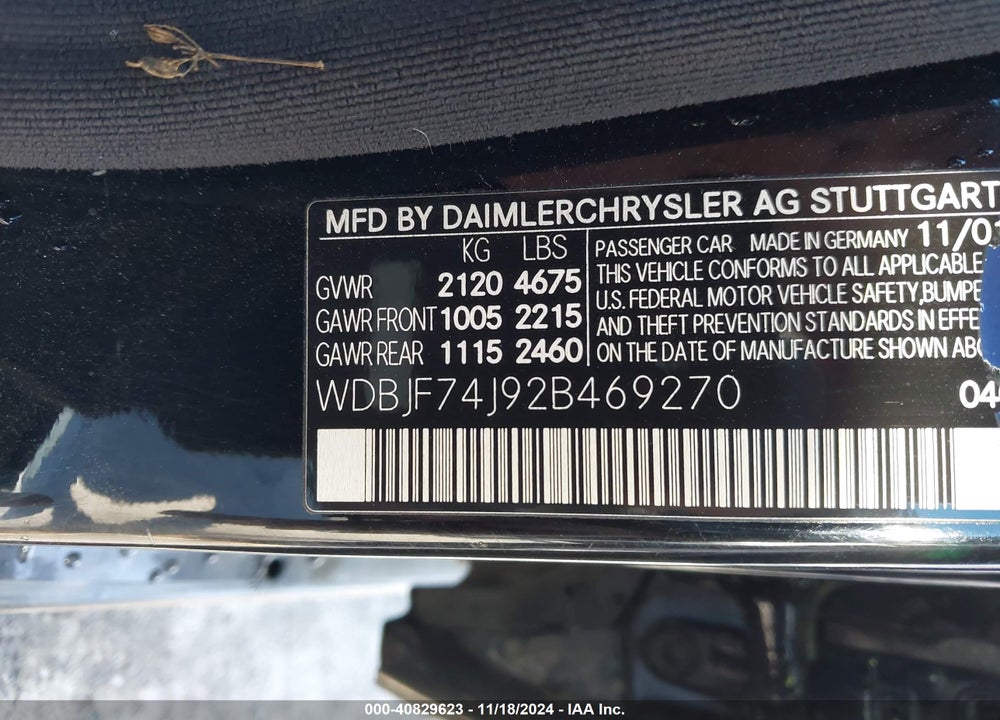 2002 MERCEDES-BENZ E 55 AMG VIN: WDBJF74J92B469270