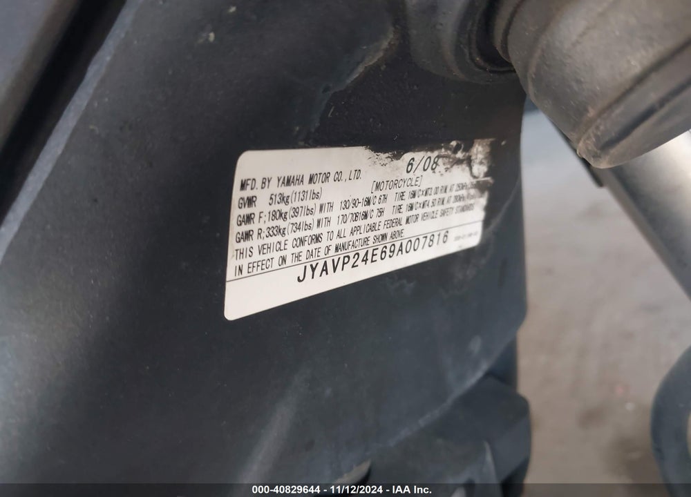 2009 YAMAHA XVS1300 A VIN: JYAVP24E69A007816