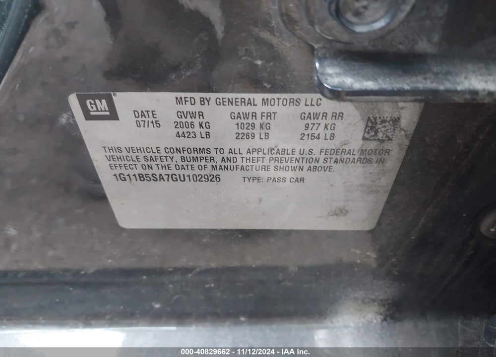 2016 CHEVROLET MALIBU LIMITED LS VIN: 1G11B5SA7GU102926