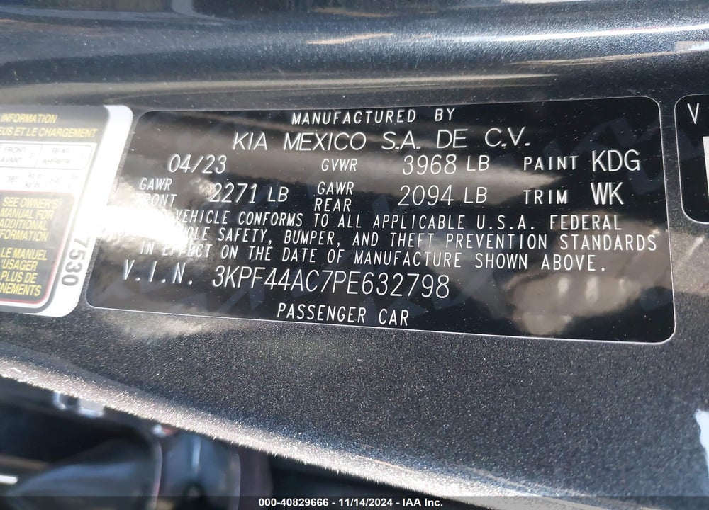 2023 KIA FORTE GT VIN: 3KPF44AC7PE632798