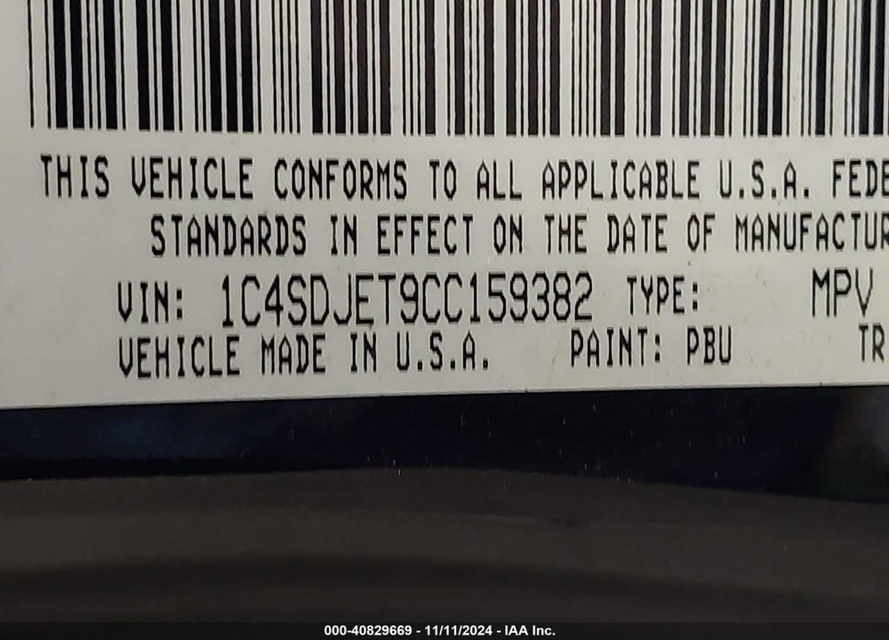 2012 DODGE DURANGO CITADEL VIN: 1C4SDJET9CC159382