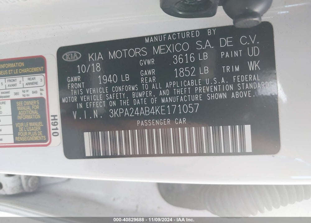 2019 KIA RIO S VIN: 3KPA24AB4KE171057