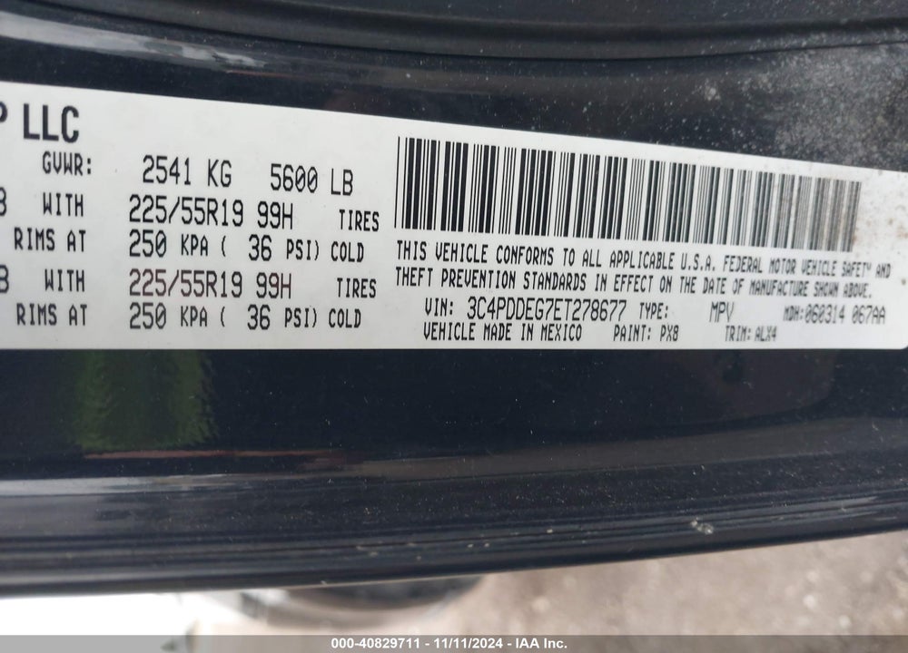 2014 DODGE JOURNEY R/T VIN: 3C4PDDEG7ET278677