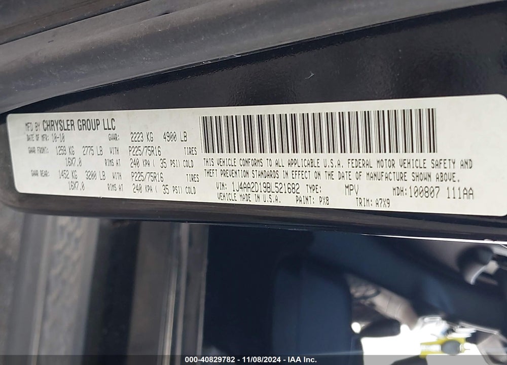 2011 JEEP WRANGLER SPORT VIN: 1J4AA2D19BL521682