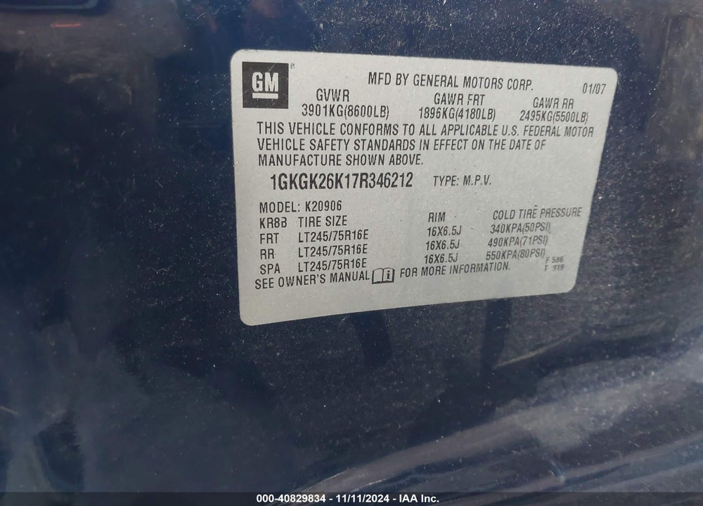2007 GMC YUKON XL 2500 SLT VIN: 1GKGK26K17R346212