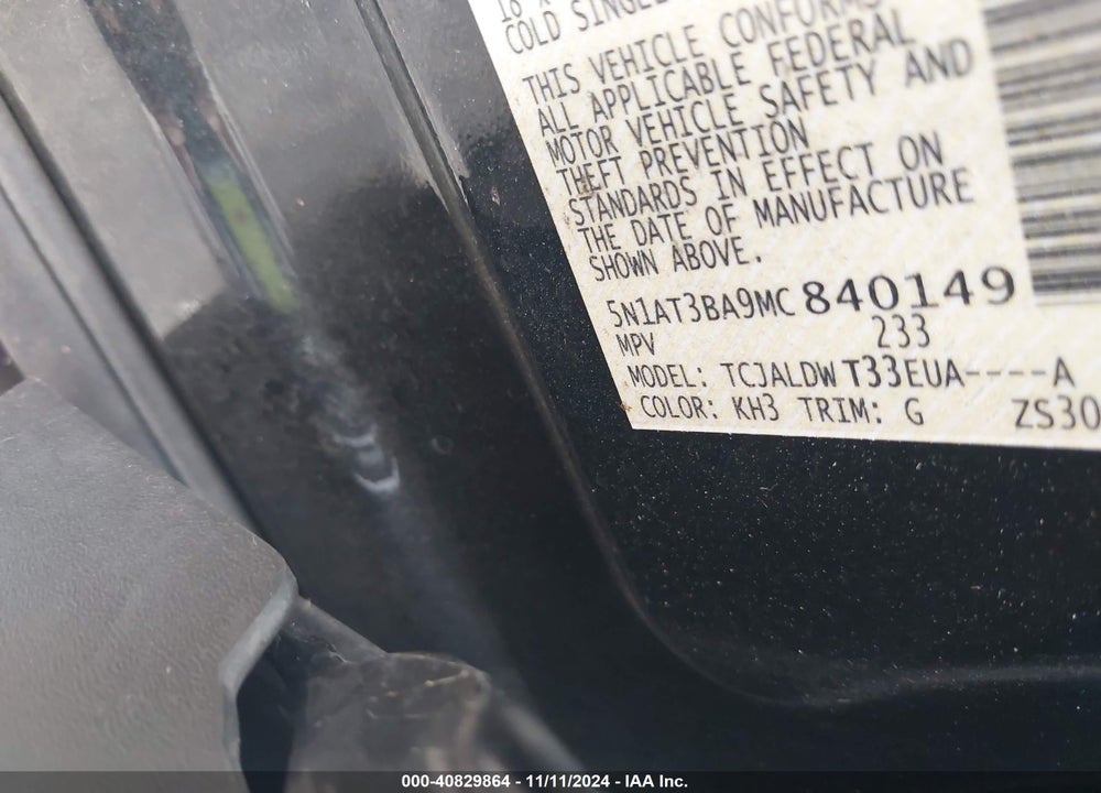 2021 NISSAN ROGUE SV FWD VIN: 5N1AT3BA9MC840149