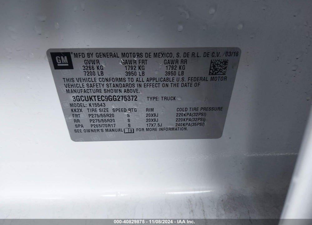 2016 CHEVROLET SILVERADO 1500 HIGH COUNTRY VIN: 3GCUKTEC9GG275372